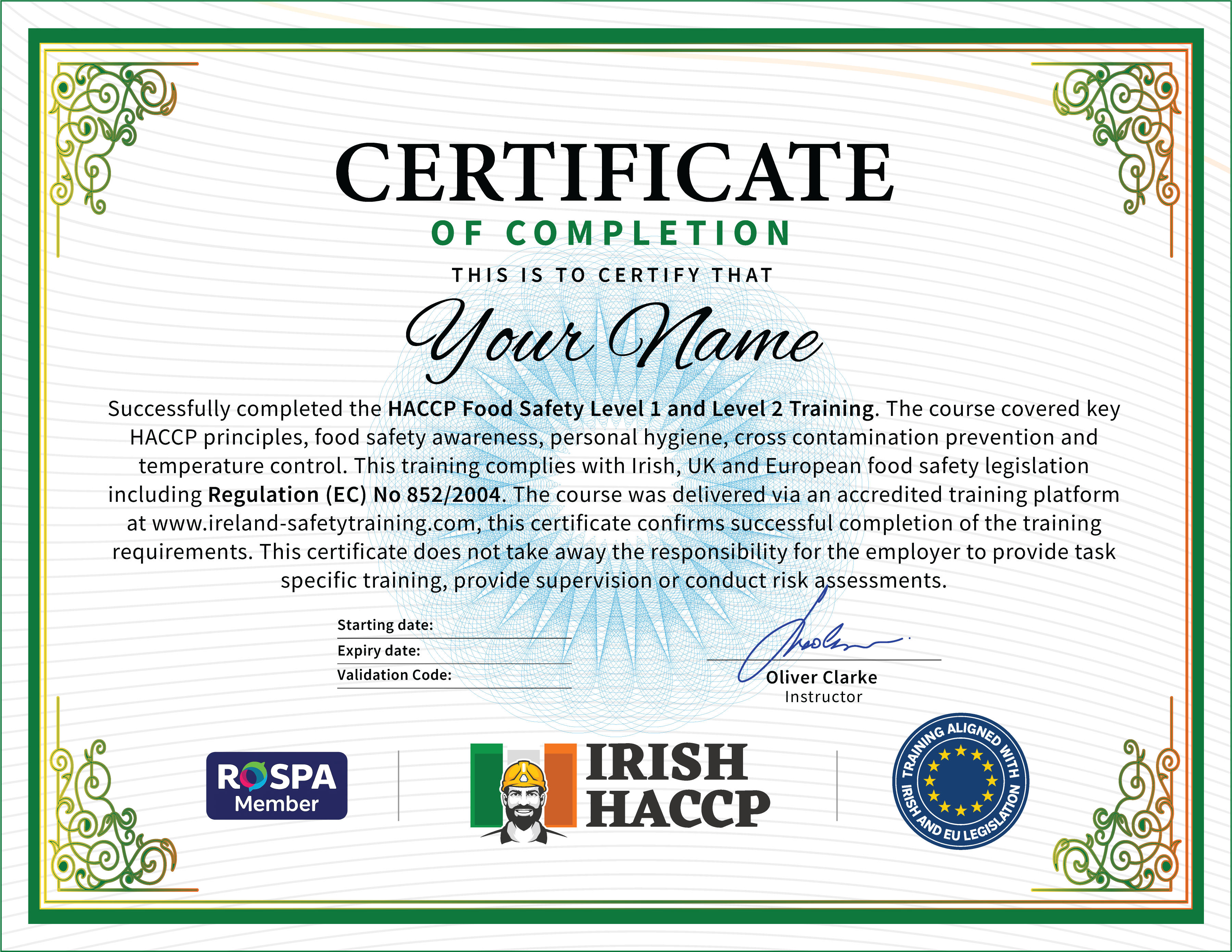 Official HACCP Certificate - CPD Certified, FSAI Level 1 & 2 aligned HACCP Cert from Irish HACCP Dublin Ireland - Instant Download