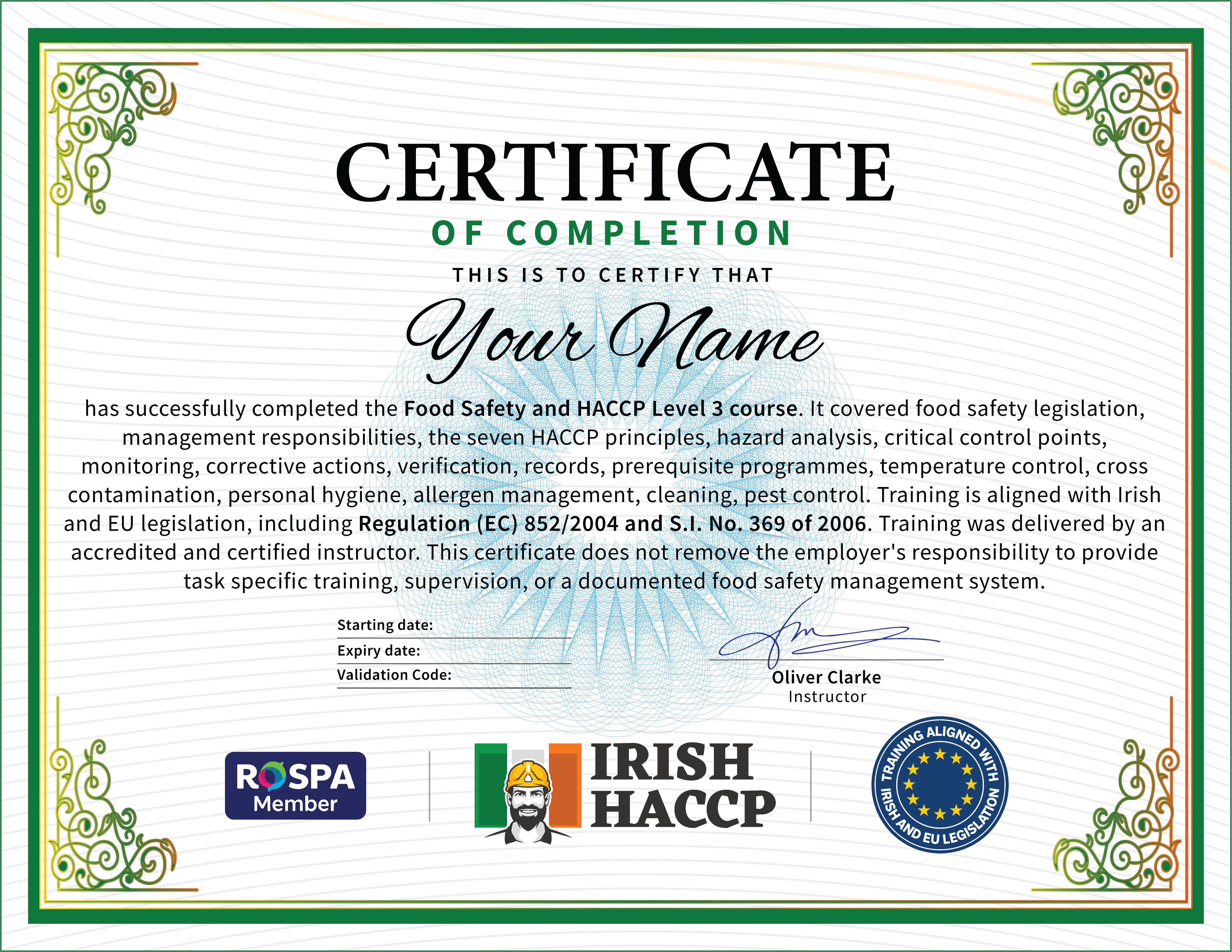 Official Food Safety and HACCP Level 3 Certificate from Irish HACCP Ltd., CPD Certified, instant download